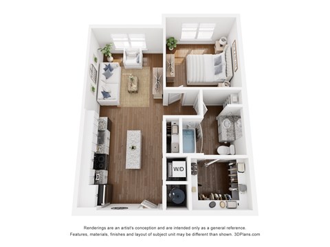Floor plan for 1 bed, 1 bath, 698 sqft